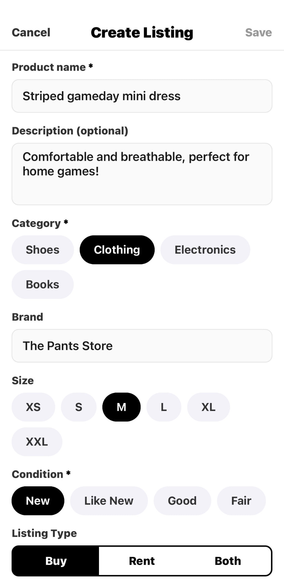 Swap app — Create a Listing